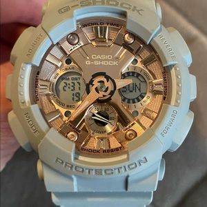 G-Shock Ladies S Series Analog/Digital Watch, Gray band. Rose gold face.